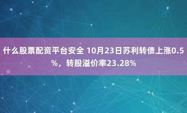 什么股票配资平台安全 10月23日苏利转债上涨0.5%，转股溢价率23.28%
